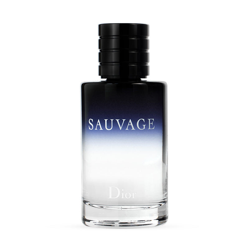 Dior Sauvage cologne bottle with black gradient design and bold logo.