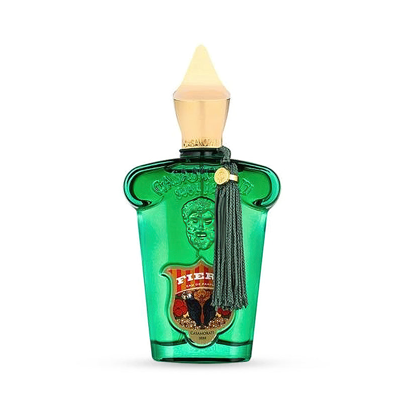 Green wizard potion bottle with gold cap and red emblem design.