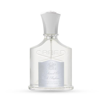 Clear glass bottle of Creed Millesime Imperial fragrance with a white cap and silver label.