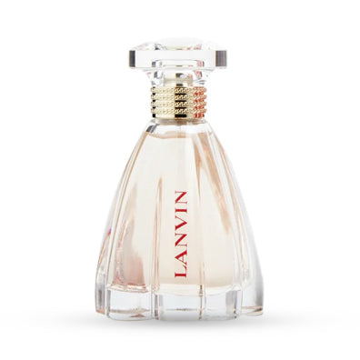 Lanvin perfume bottle featuring a stylish glass design with a gold accent and vertical branding text.