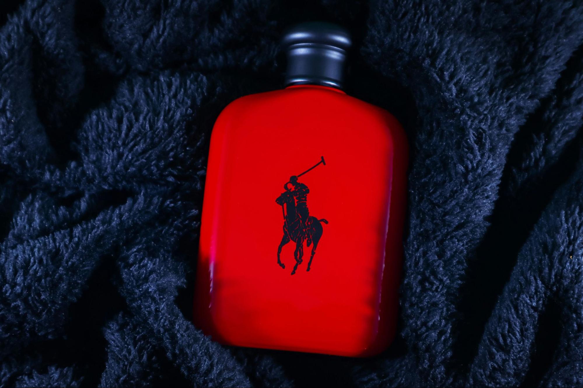Ralph Lauren Polo designer cologne on fleece fabric.