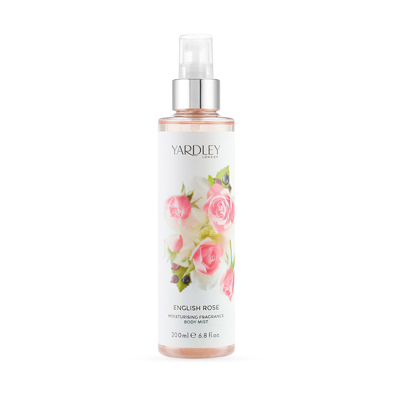 Yardley London English Rose Moisturising Fragrance Body Mist 200ml bottle with floral design.