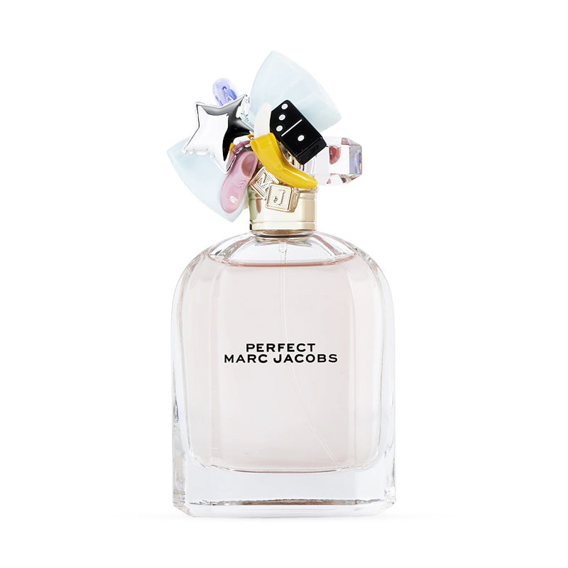 Marc Jacobs Perfect perfume bottle with decorative cap design on a white background.