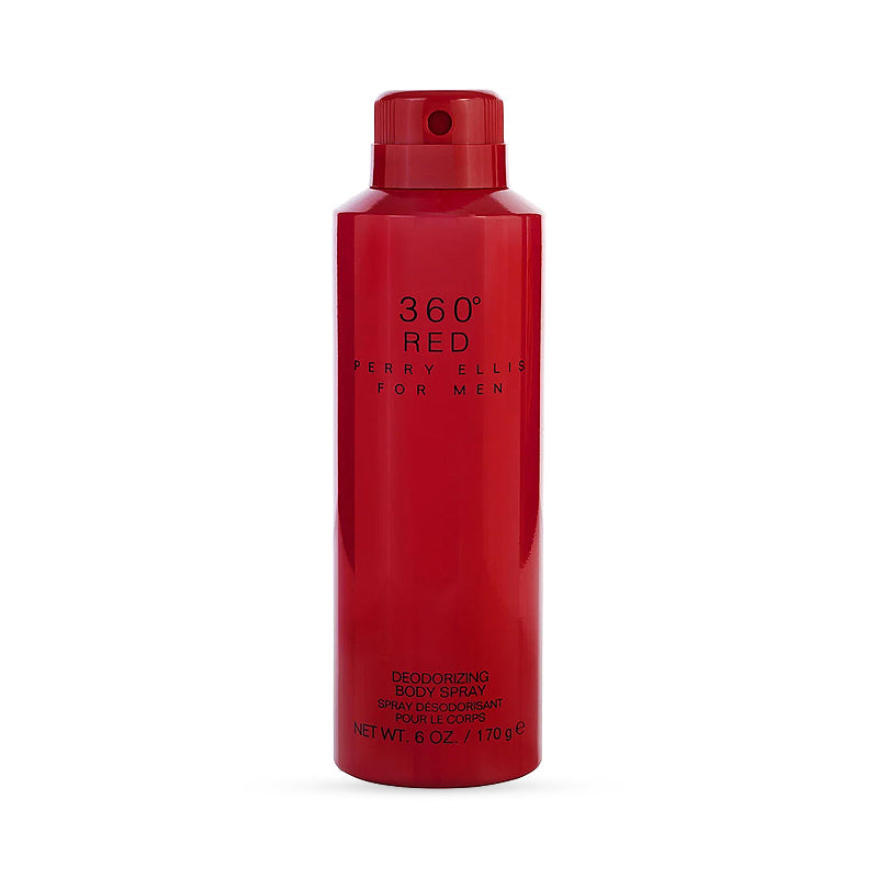 Red deodorizing body spray bottle of Perry Ellis 360 Red for Men, 6 oz.