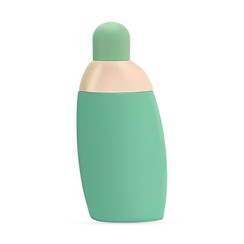 Minimalist green bottle with a beige cap, isolated on a white background, modern design packaging for skincare or beauty products.