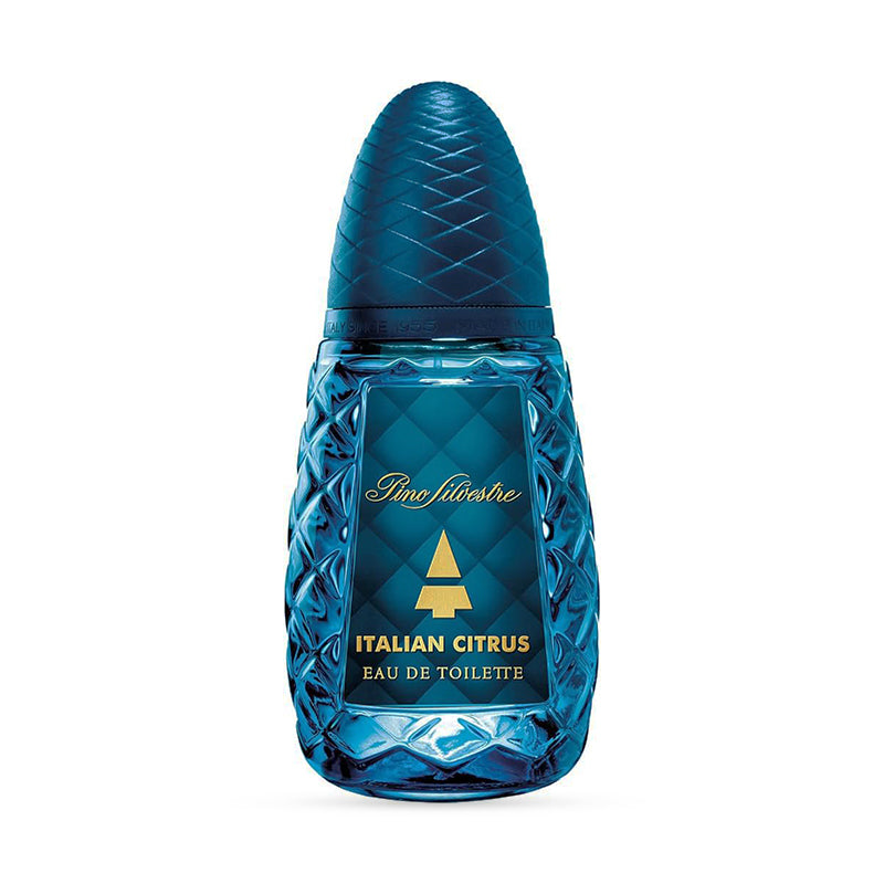 Blue Guilty Pleasure perfume bottle with textured design and gold label.