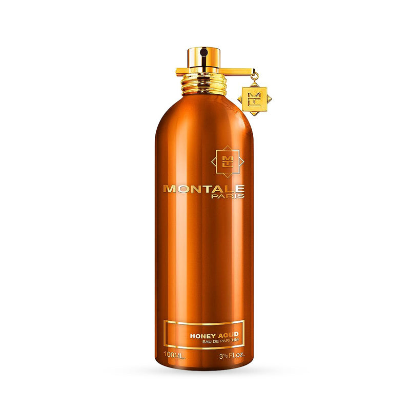 Montale Paris Honey Aoud Eau de Parfum 100ml bottle with gold accents on a white background.
