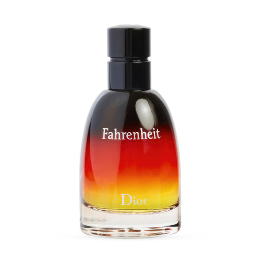 Dior Fahrenheit men's fragrance bottle with gradient amber to yellow color design.