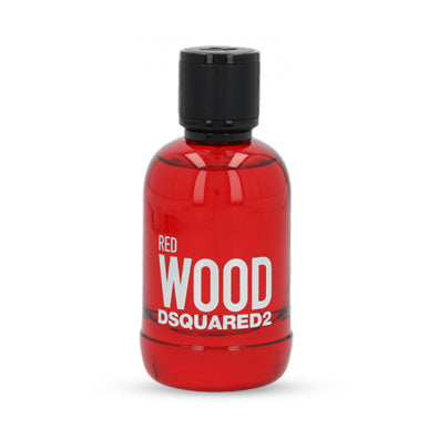 DSquared2 Red Wood Eau de Toilette 100ml bottle with black cap and vibrant red design.