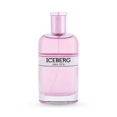 Pink Iceberg perfume bottle with logo and text "since 1974" on a white background.